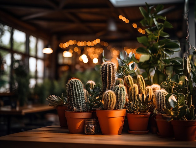 Foto uma fileira de plantas de cacto com uma janela ao fundo