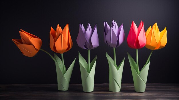Uma fileira de tulipas coloridas com uma que diz tulipas.