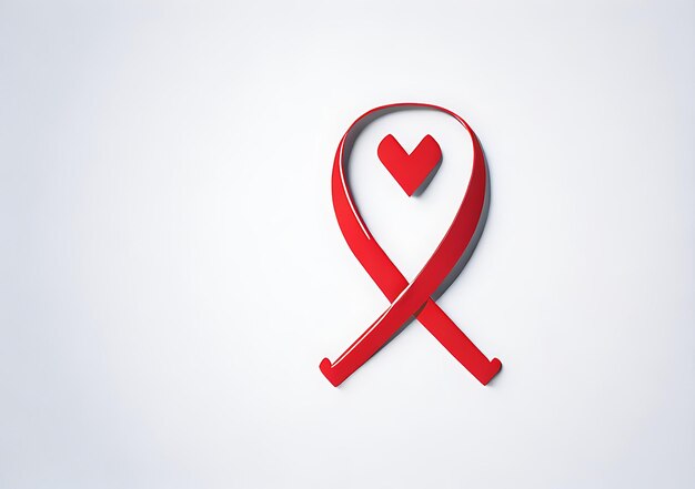 Uma fita vermelha como visto amor para o dia mundial da AIDS está amarrado ao fim da fita