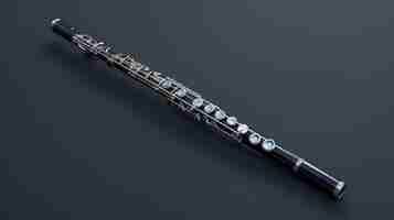 Foto uma flauta preta com teclas de prata está sobre uma superfície escura a flauta é feita de madeira e tem um belo acabamento polido