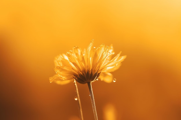 Uma flor amarela com chuva cai sobre ela