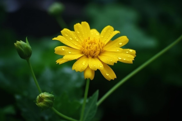 Uma flor amarela com chuva cai sobre ela