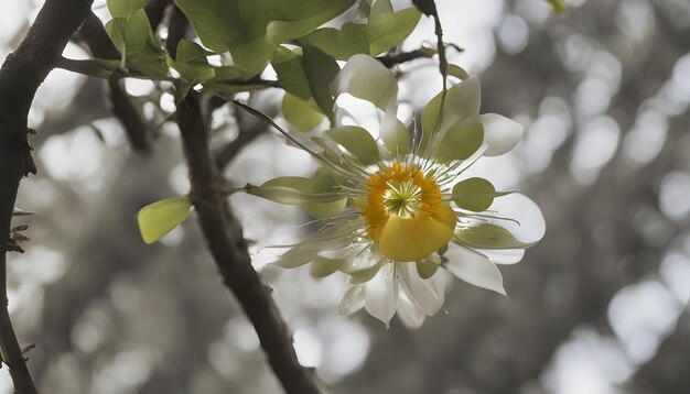 uma flor amarela com o centro dela a florescer