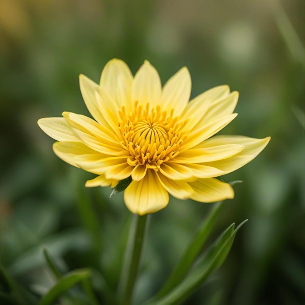 uma flor amarela com um centro amarelo que diz dente-de-leão