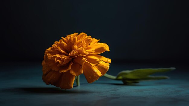 Uma flor amarela em um fundo escuro