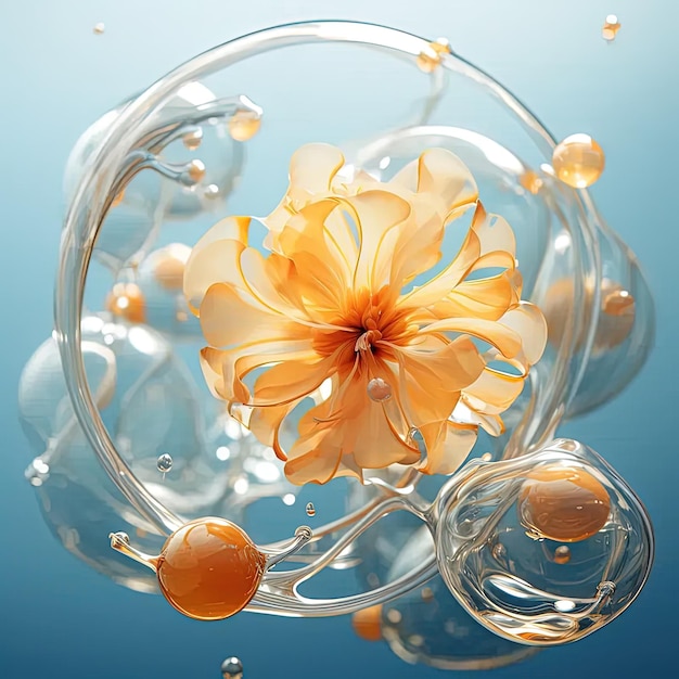 Uma flor amarela está flutuando numa tigela de vidro.