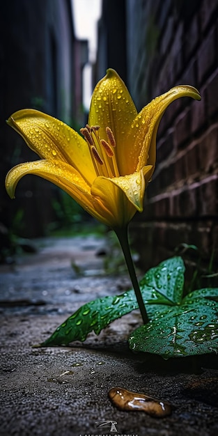 Uma flor amarela na chuva