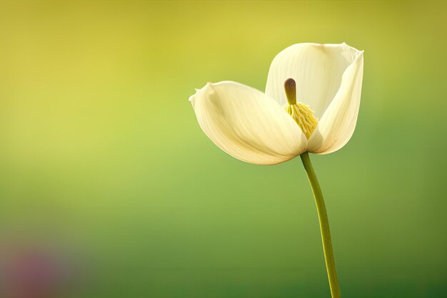 Uma flor amarela pálida com um fundo verde