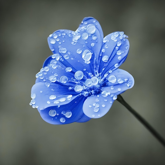 Uma flor azul com gotas de água em um fundo escuro Ai arte