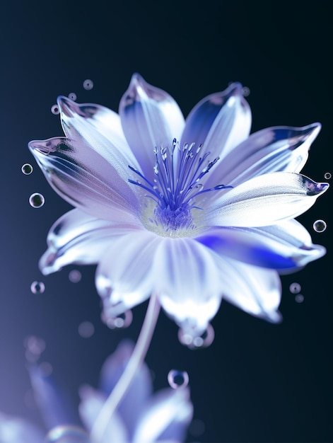 Uma flor azul com um centro branco e um centro azul
