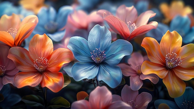 uma flor azul com uma flor azul no meio