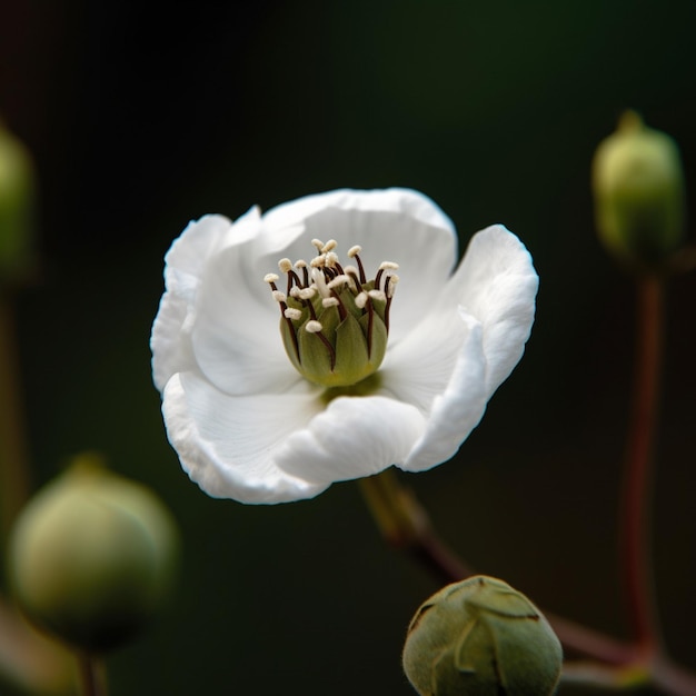 Uma flor branca com a palavra no centro