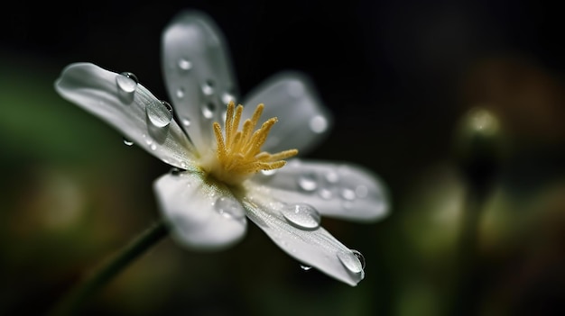 Uma flor branca com água cai sobre ela