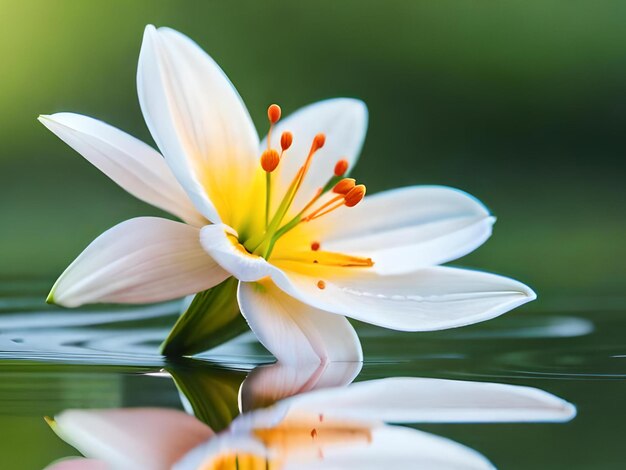 Uma flor branca com centro amarelo e a palavra lírio na parte inferior