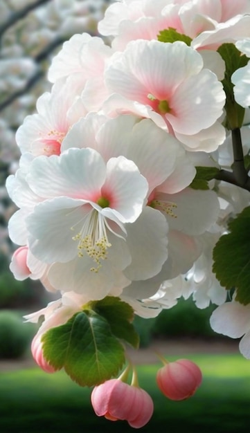 Uma flor branca com flores rosa e vermelhas