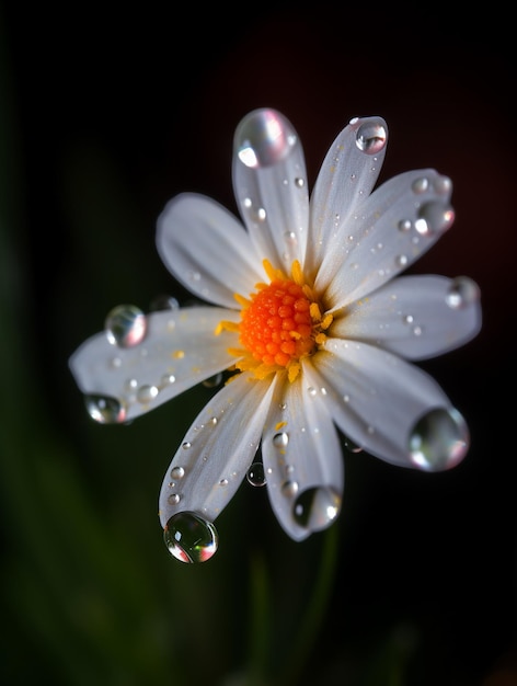 Uma flor branca com gotas de água sobre ela