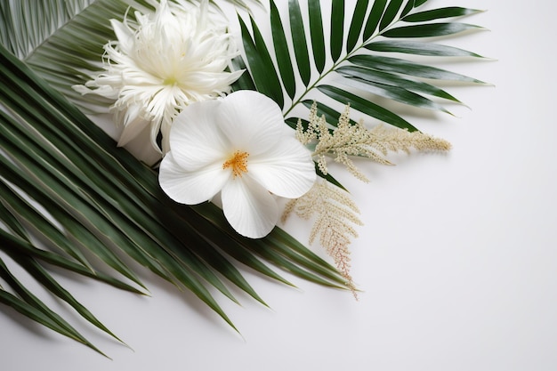 Uma flor branca e uma flor branca sobre um fundo branco