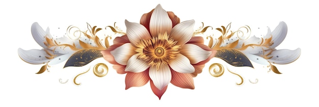 Uma flor branca e vermelha com detalhes dourados em um fundo branco Imagem generativa AI Clipart decorativo