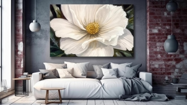 Uma flor branca em uma parede em uma sala de estar