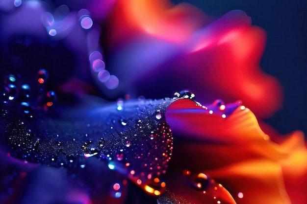 uma flor colorida com gotas de água sobre ela
