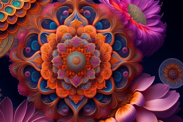 Uma flor colorida com um fundo roxo