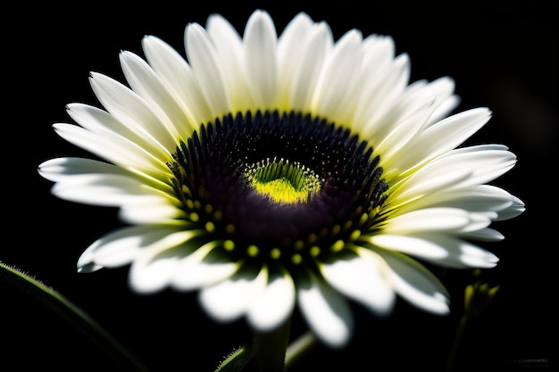 Uma flor com fundo preto e centro branco.