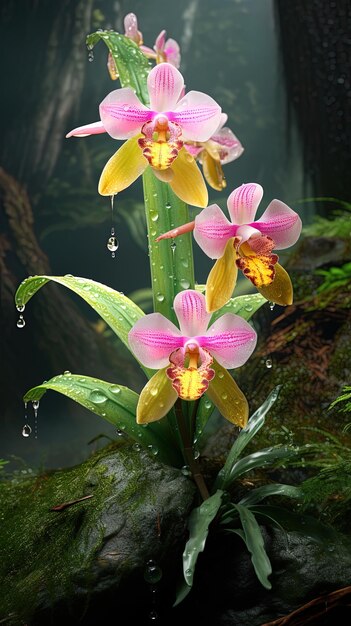 Foto uma flor com gotas de água sobre ela