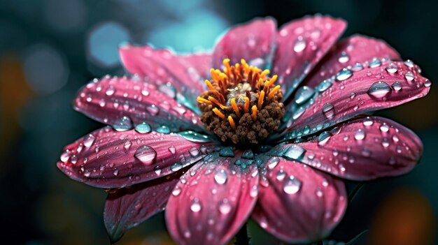 Uma flor com gotas de água sobre ela