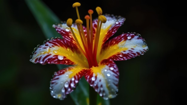 Uma flor com gotas de água