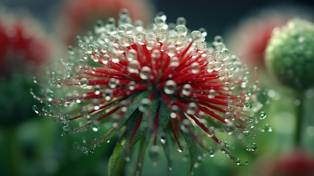 Uma flor com gotas de água