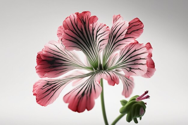 Uma flor com pétalas de rosa e uma haste verde