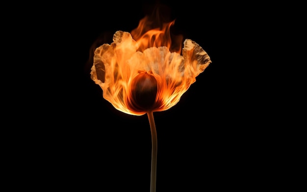 Uma flor com uma chama que é iluminada por uma chama.