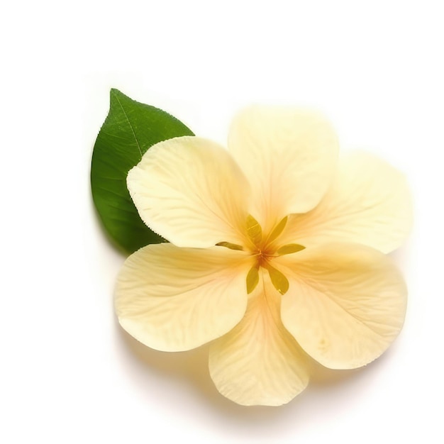 Uma flor com uma folha verde que diz "hibisco".