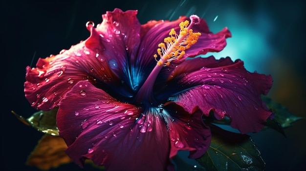 Uma flor com uma gota de chuva