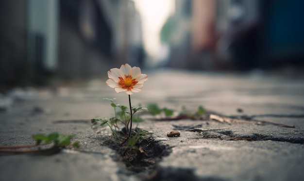 Foto uma flor cresce através de uma rachadura em uma rua