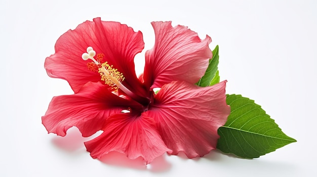 Uma flor de hibisco vermelho isolada no fundo branco Generative Ai