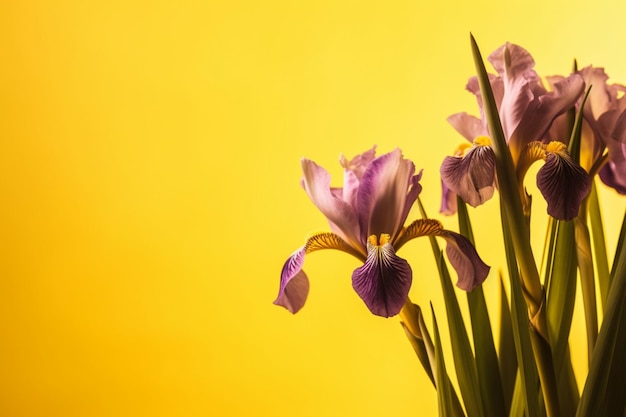 Uma flor de íris em um fundo amarelo