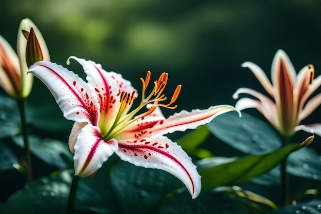 Uma flor de lírio está a florescer numa lagoa realista