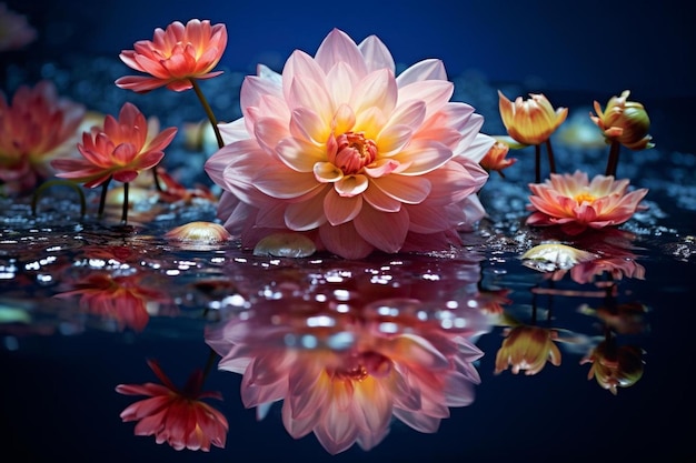 uma flor de lótus com gotas de água