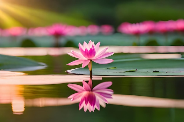 uma flor de lótus com o sol atrás dela