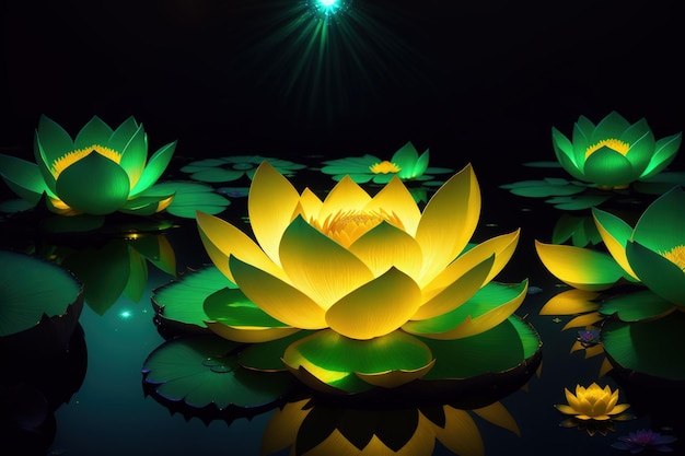 Uma flor de lótus iluminada iluminada à noite