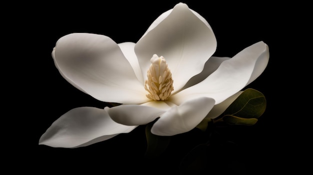 Uma flor de magnólia branca com um fundo preto