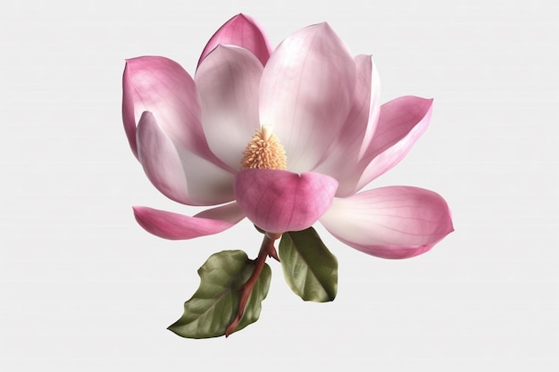 Uma flor de magnólia rosa em um fundo branco generativo ai