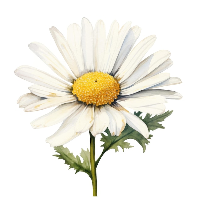 Uma flor de margarida aquarela Camomila em branco