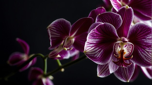 Uma flor de orquídea em fundo preto