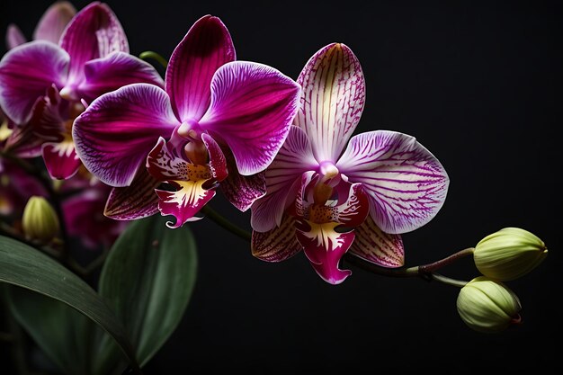 Uma flor de orquídea em fundo preto