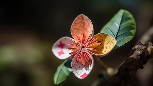 Uma flor de papel que diz 'amor' nela