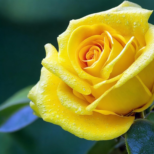 Foto uma flor de rosa amarela com gotas de água