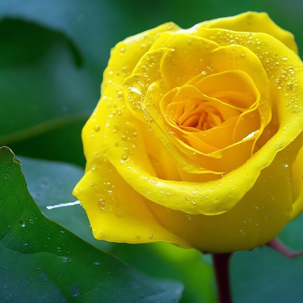 Foto uma flor de rosa amarela com gotas de água