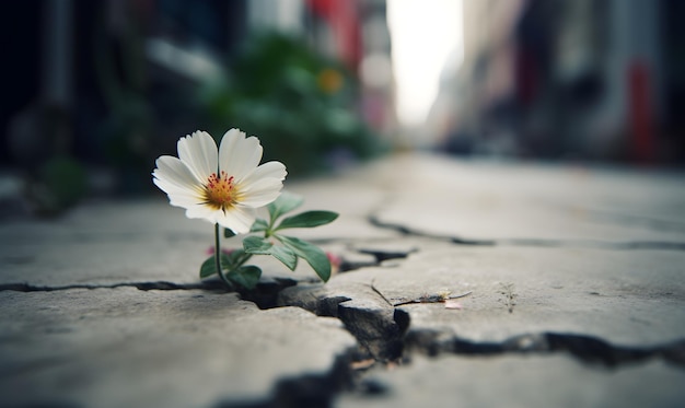 Uma flor em uma rachadura em uma rua